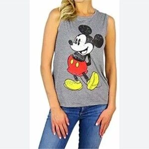 Mickey mouse gray Sleeveless shirt tank top muscle tee women's small